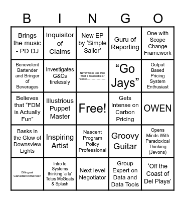 Owen Norquay Bingo Card