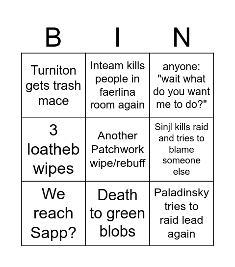 Nax bingo 8/10 - 25 Bingo Card