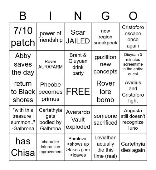 WuWa 2.7 Story Bingo Card Bingo Card