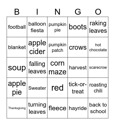 Fall Bingo Card