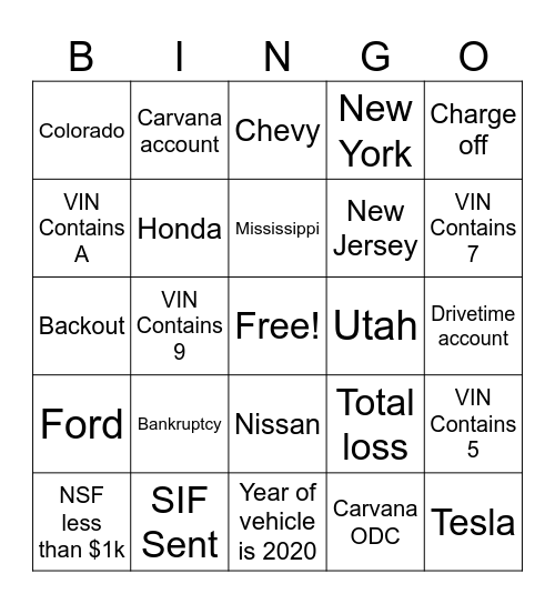 DCU BINGO Card
