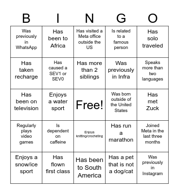 Meta Wearables R&E Bingo Card