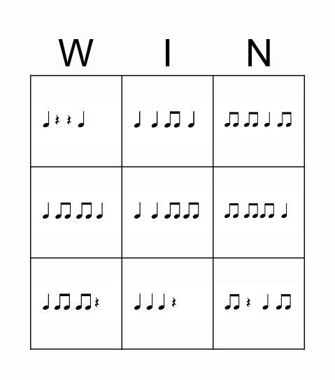 Rhythm Set Bingo Card