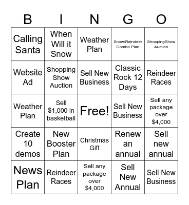 Sell For The Win Bingo Card