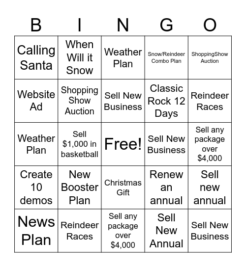 Sell For The Win Bingo Card