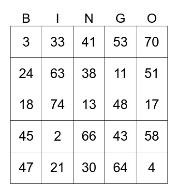 Classic Bingo Fun Bingo Card