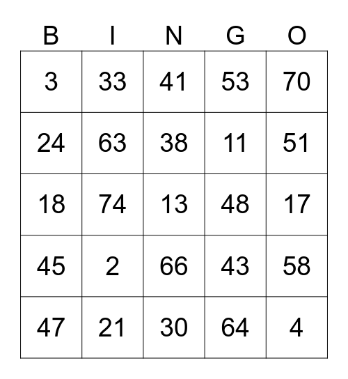 Classic Bingo Fun Bingo Card