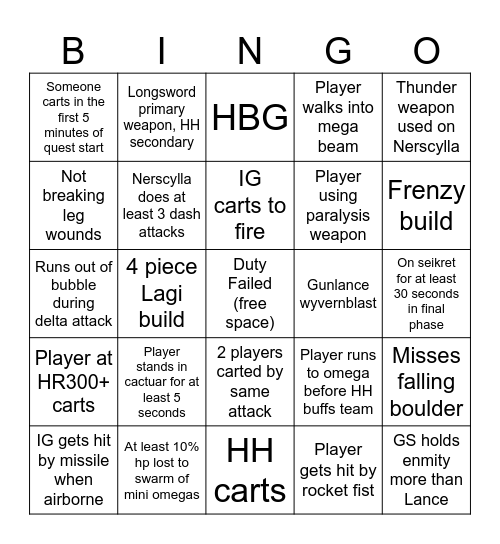 Savage Omega SOS bingo Card
