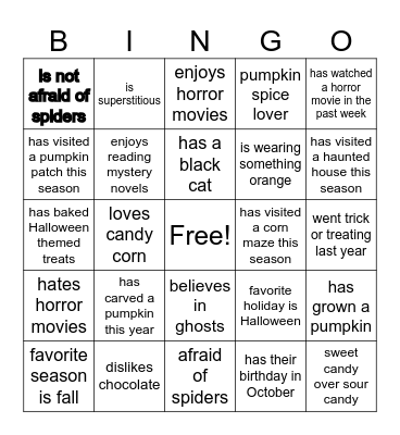 Halloween Find a Friend Bingo Card