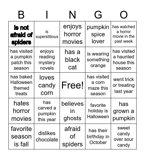 Halloween Find a Friend Bingo Card