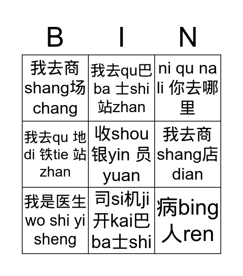 职业 Bingo Card