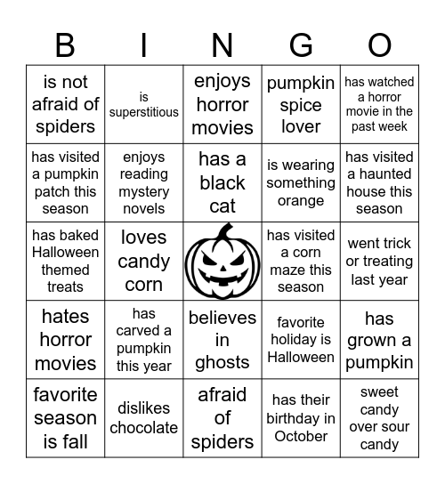 Halloween Find a Friend Bingo Card
