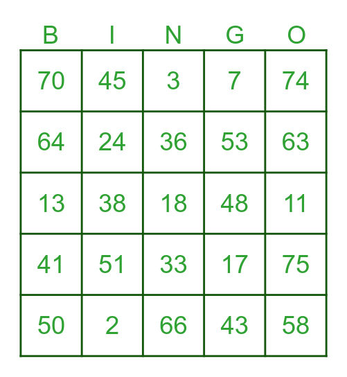 Classic Bingo Fun Bingo Card