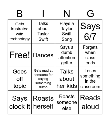 Mrs. Hellinger Bingo Card