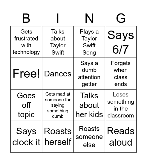 Mrs. Hellinger Bingo Card