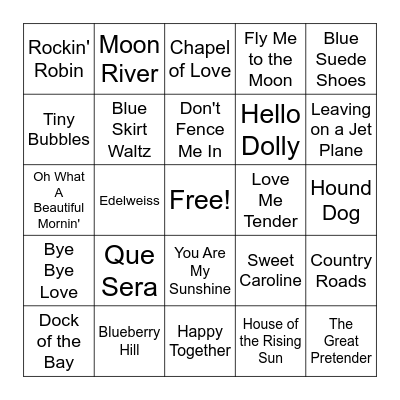 1940s-1960s Music Bingo Card