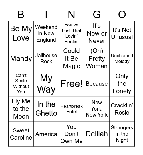 Favorite Hits! Bingo Card
