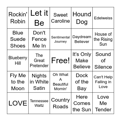 1940s-1960s Music Bingo Card