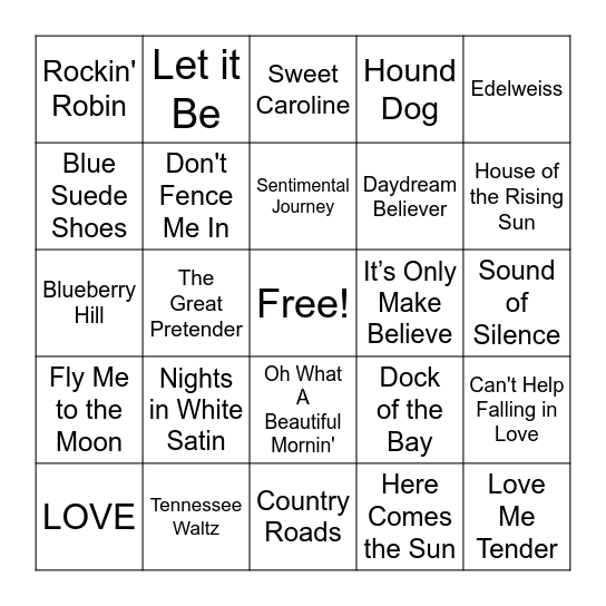 1940s-1960s Music Bingo Card