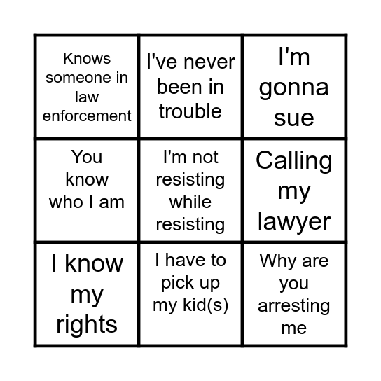 Police Cam Bingo Card