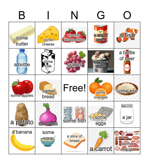 Food items with "a/an and some" Bingo Card