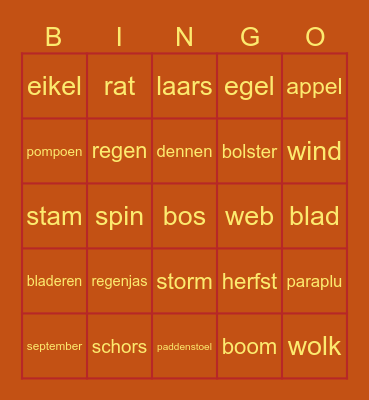 herfst Bingo Card