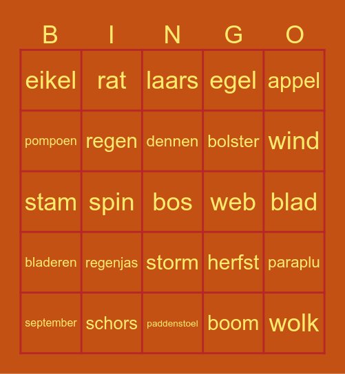 herfst Bingo Card