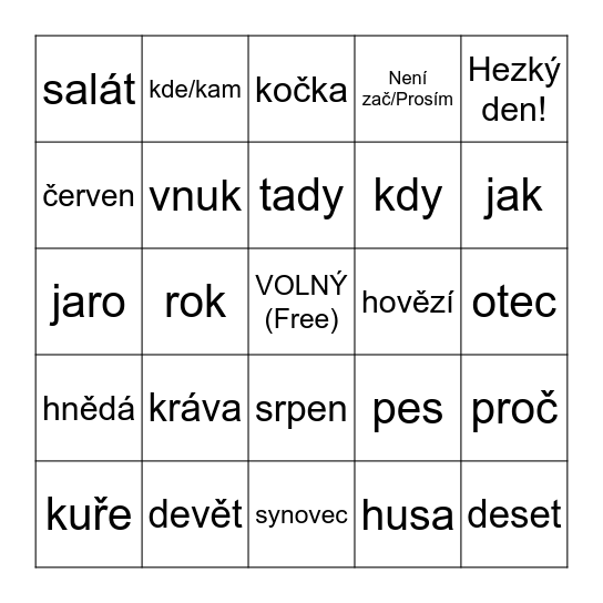 Czech Bingo Card