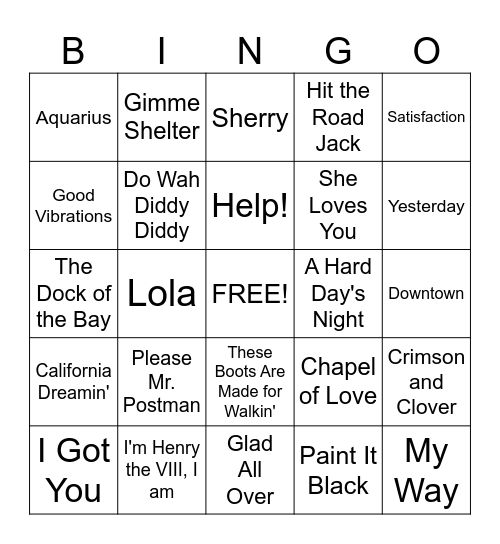 60s Bingo Card