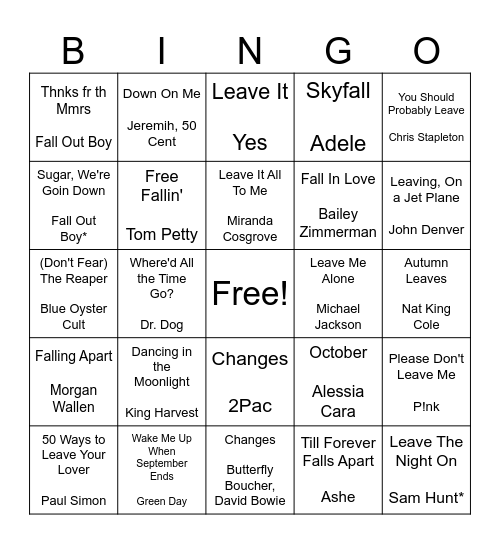 Fall Bingo Card