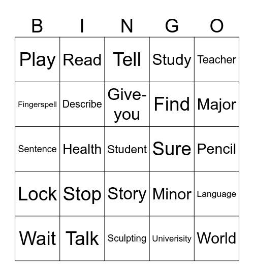 ASL Bingo - 1st Years Bingo Card