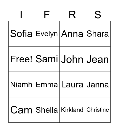 IFRS Training Bingo Card