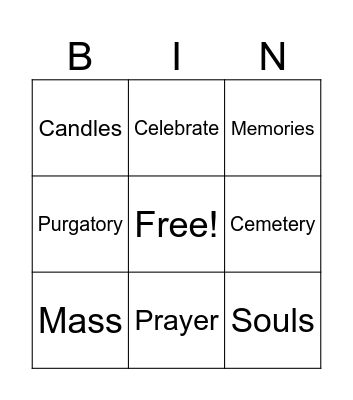 All Souls' Day Bingo Card