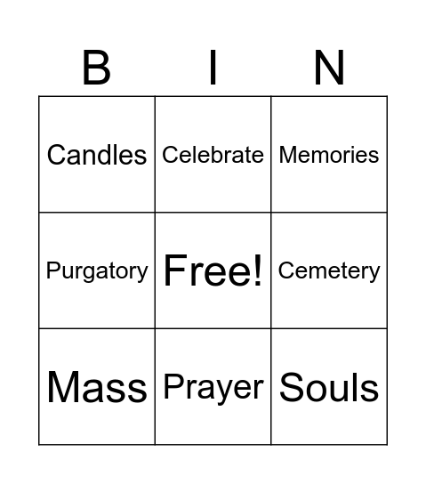 All Souls' Day Bingo Card