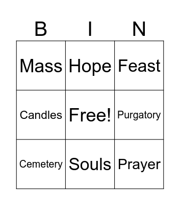 All Souls' Day Bingo Card