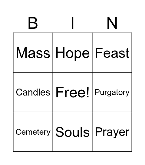 All Souls' Day Bingo Card