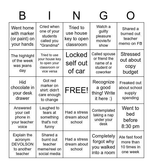 DEVOLSON BINGO Card