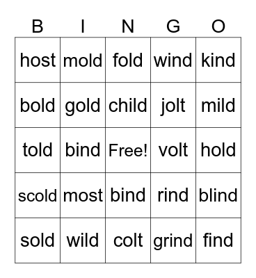 closed syllable exceptions Bingo Card