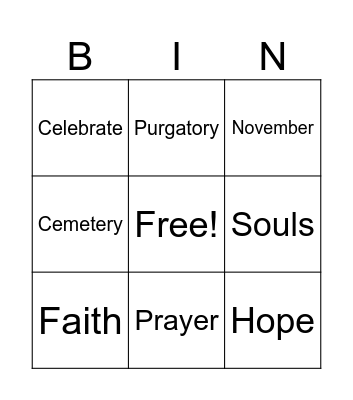 All Souls' Day Bingo Card