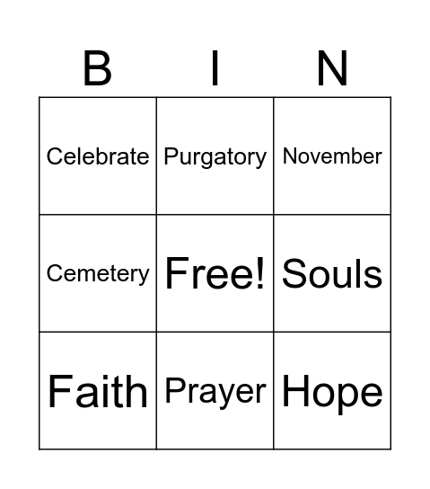 All Souls' Day Bingo Card