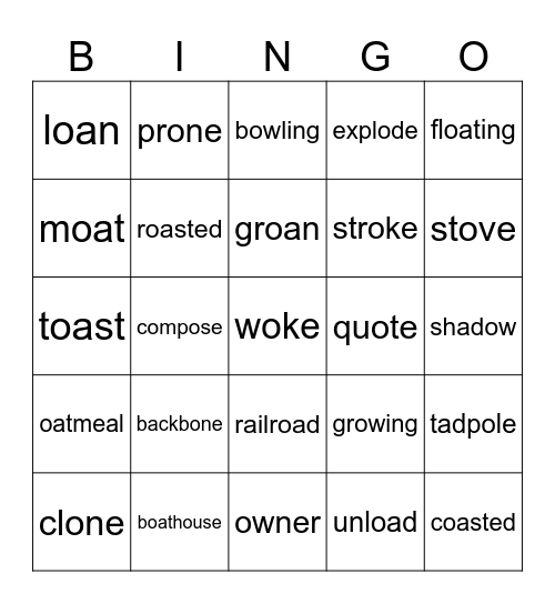 Long O Bingo Card