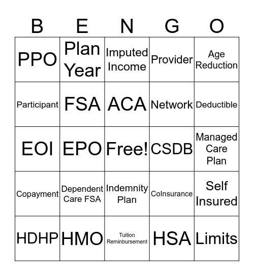 Benefits Bingo! Bingo Card