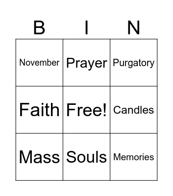 All Souls' Day Bingo Card