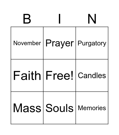 All Souls' Day Bingo Card
