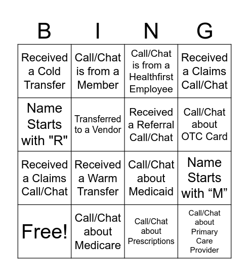 Untitled Bingo Card