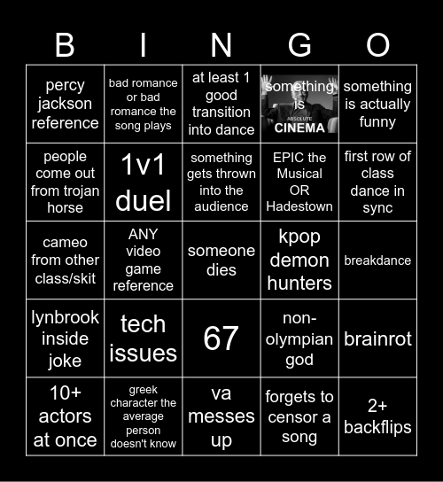 HOCO SKIT BINGO Card