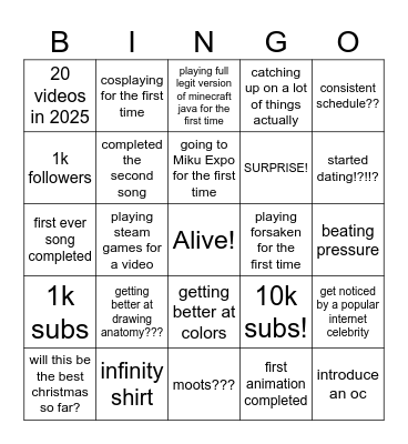 LATE personal 2025 bingo list Bingo Card