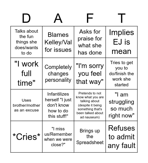 Patricia Bingo Card