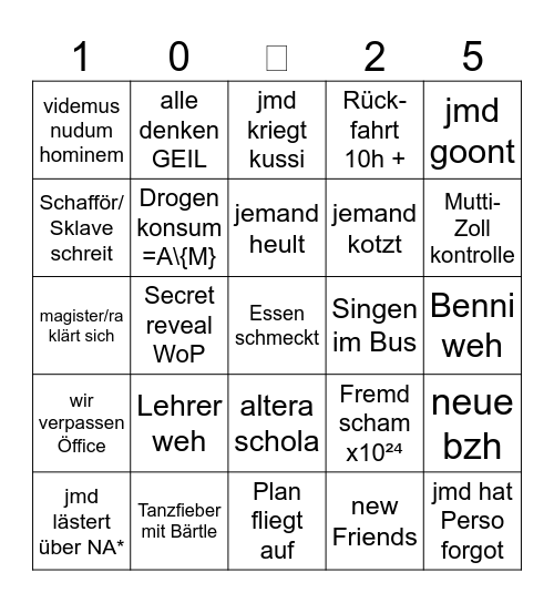 Grasams, Zollkontrolle, Bärtle VS Heer Feichti Bingo Card