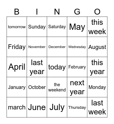 Book C Lesson 6 Bingo Card